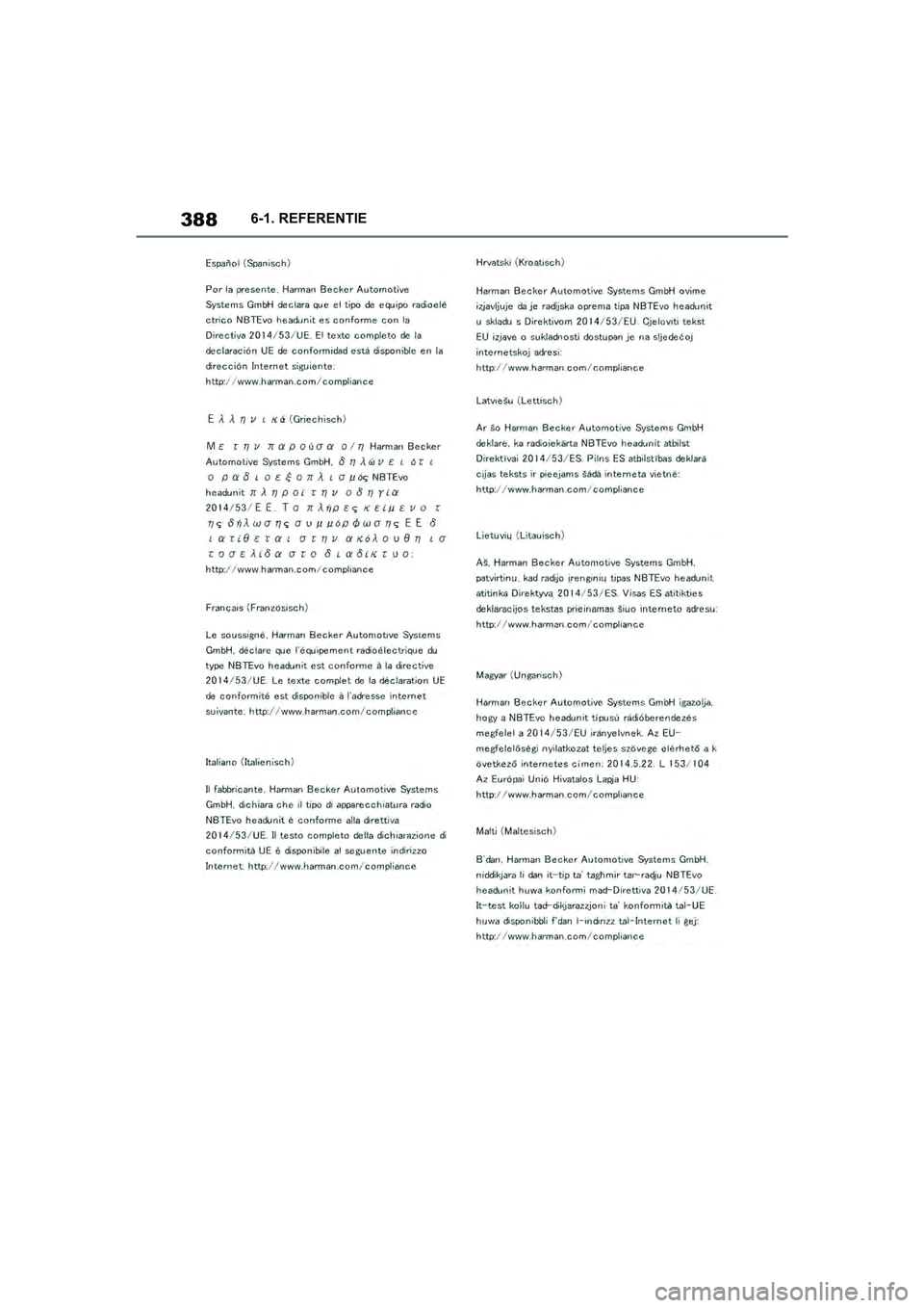 TOYOTA SUPRA 2019  Instructieboekje (in Dutch) 388
Handleiding Supra6-1. REFERENTIE
Supra_OM_Europe_OM99T05E_1_190
3.book  Page 388  Wednesday, March 6, 2019  3:49 PM 