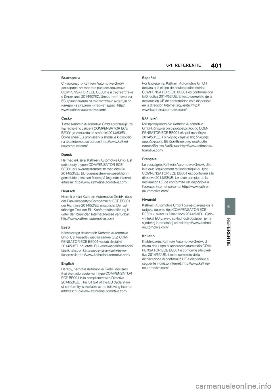 TOYOTA SUPRA 2019  Instructieboekje (in Dutch) 401
6
Handleiding Supra 6-1. REFERENTIE
REFERENTIE
Supra_OM_Europe_OM99T05E_1_190
3.book  Page 401  Wednesday, March 6, 2019  3:49 PM 