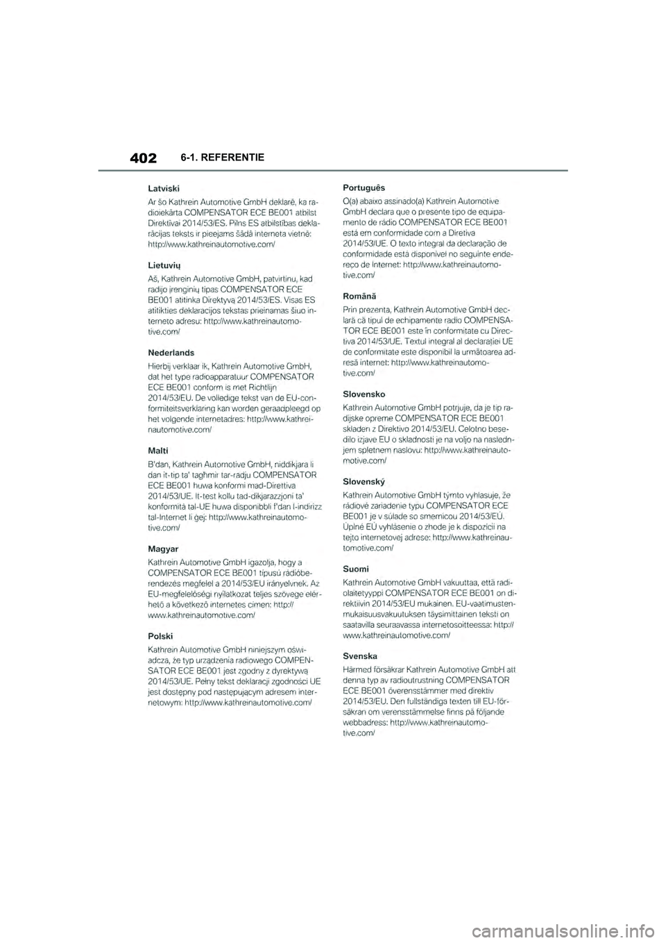 TOYOTA SUPRA 2019  Instructieboekje (in Dutch) 402
Handleiding Supra6-1. REFERENTIE
Supra_OM_Europe_OM99T05E_1_190
3.book  Page 402  Wednesday, March 6, 2019  3:49 PM 