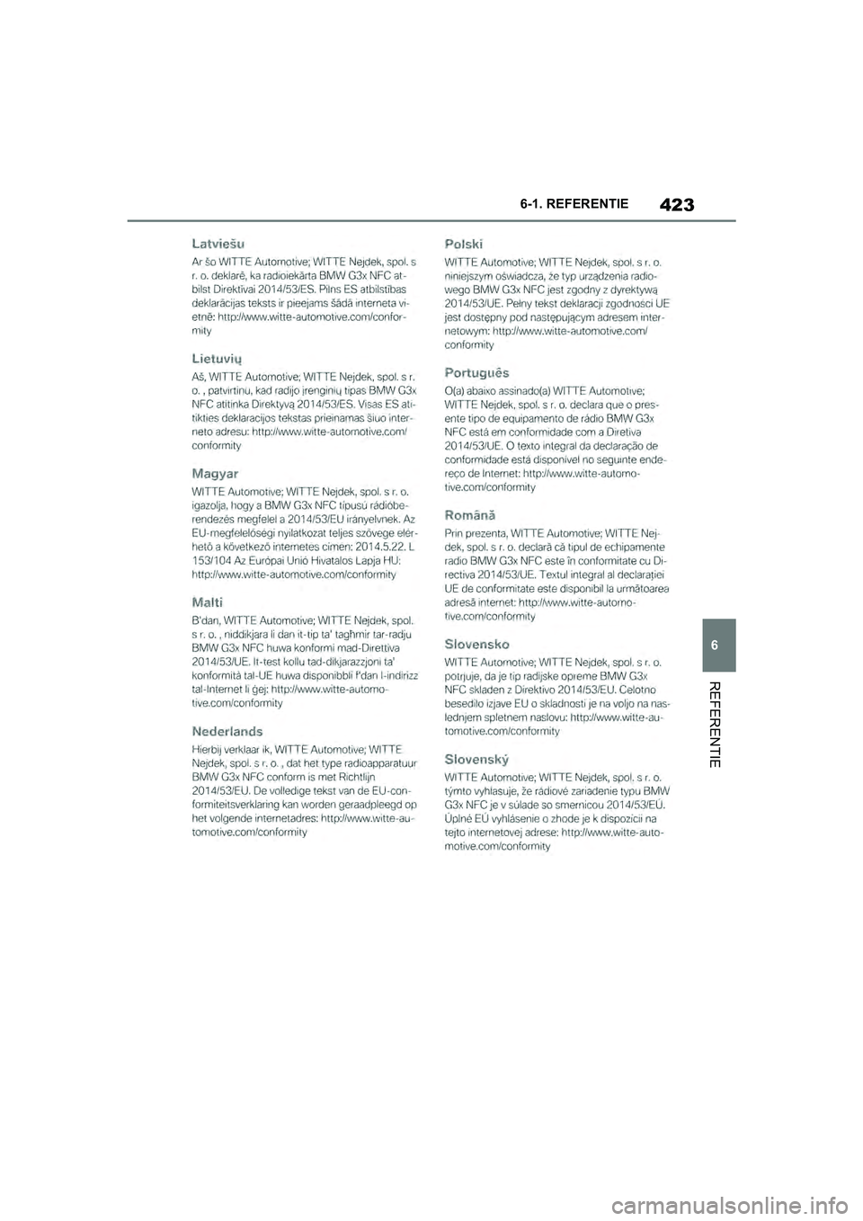 TOYOTA SUPRA 2019  Instructieboekje (in Dutch) 423
6
Handleiding Supra 6-1. REFERENTIE
REFERENTIE
Supra_OM_Europe_OM99T05E_1_190
3.book  Page 423  Wednesday, March 6, 2019  3:49 PM 