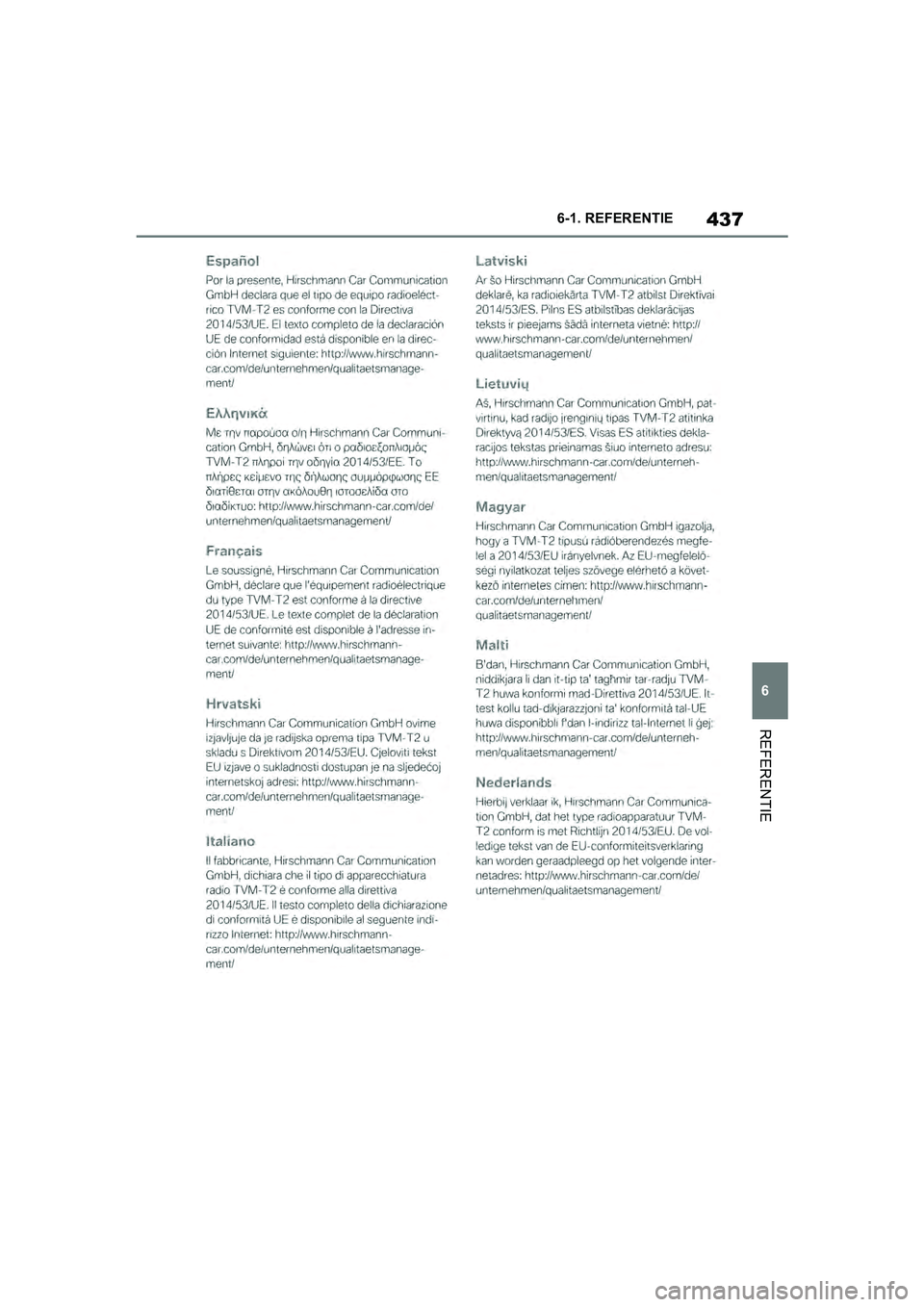 TOYOTA SUPRA 2019  Instructieboekje (in Dutch) 437
6
Handleiding Supra 6-1. REFERENTIE
REFERENTIE
Supra_OM_Europe_OM99T05E_1_190
3.book  Page 437  Wednesday, March 6, 2019  3:49 PM 