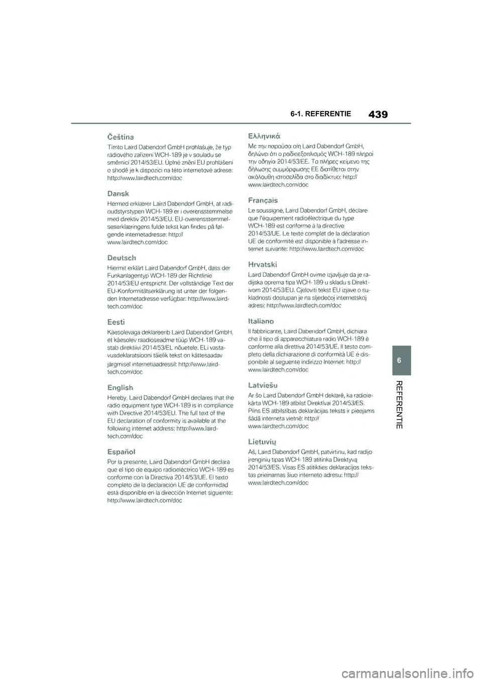 TOYOTA SUPRA 2019  Instructieboekje (in Dutch) 439
6
Handleiding Supra 6-1. REFERENTIE
REFERENTIE
Supra_OM_Europe_OM99T05E_1_190
3.book  Page 439  Wednesday, March 6, 2019  3:49 PM 