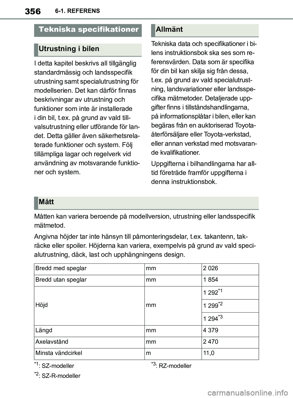 TOYOTA SUPRA 2019 Bruksanvisningar (in Swedish) 356
Supras instruktionsbok6-1. REFERENS
6-1.REFERENS
I detta kapitel beskr
ivs all tillgänglig
standardmässig och landsspecifik
utrustning samt specialutrustning för
modellserien. Det kan därf TOYOTA SUPRA 2019 Bruksanvisningar (in Swedish) 356
Supras instruktionsbok6-1. REFERENS
6-1.REFERENS
I detta kapitel beskr
ivs all tillgänglig
standardmässig och landsspecifik
utrustning samt specialutrustning för
modellserien. Det kan därf