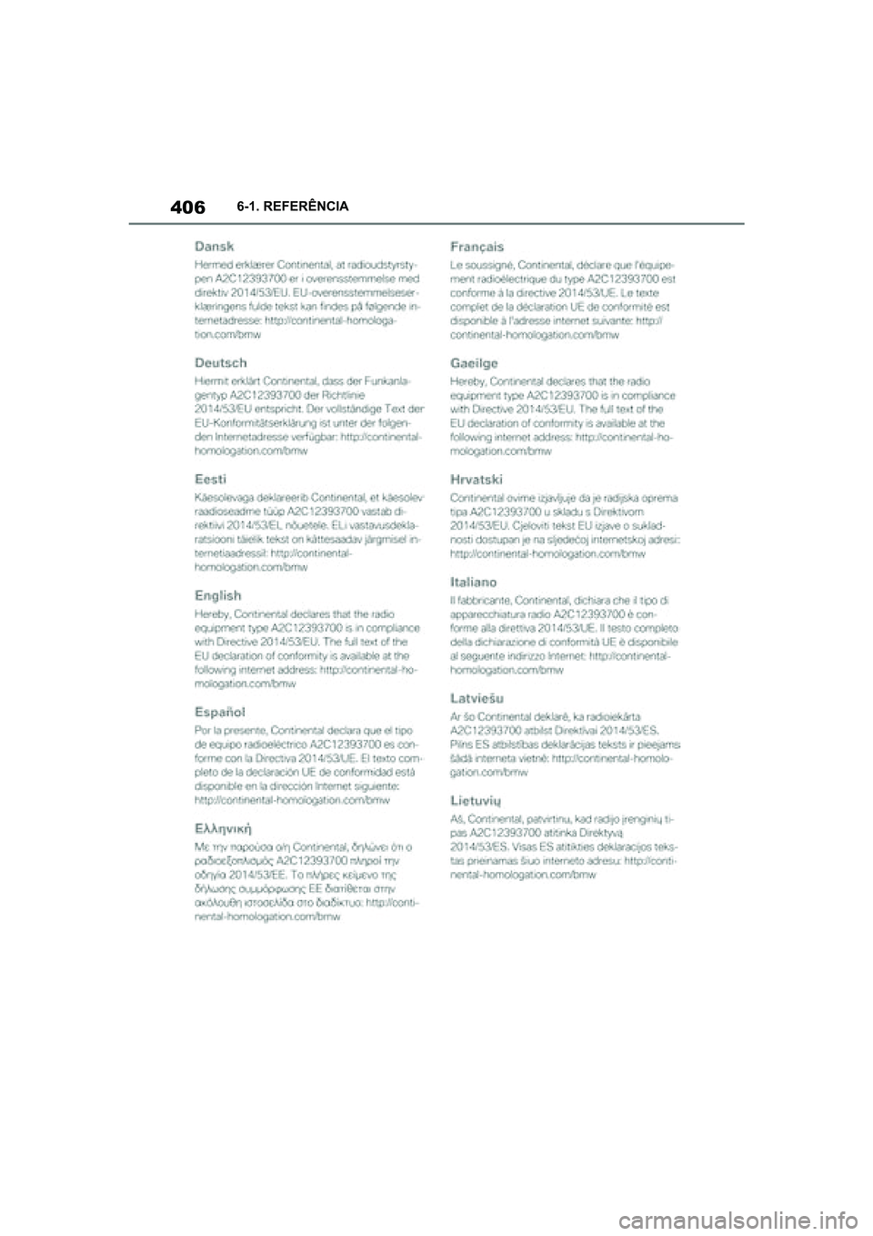 TOYOTA SUPRA 2019  Manual de utilização (in Portuguese) 406
Supra Owner's Manual6-1. REFERÊNCIA
Supra_OM_Europe_OM99T05PT_1_1903.book  Page 406  Thursday, June 13, 2019  11:51 AM 