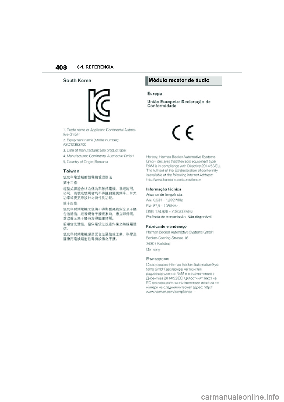 TOYOTA SUPRA 2019  Manual de utilização (in Portuguese) 408
Supra Owner's Manual6-1. REFERÊNCIA
Módulo recetor de áudio
Supra_OM_Europe_OM99T05PT_1_1903.book  Page 408  Thursday, June 13, 2019  11:51 AM 