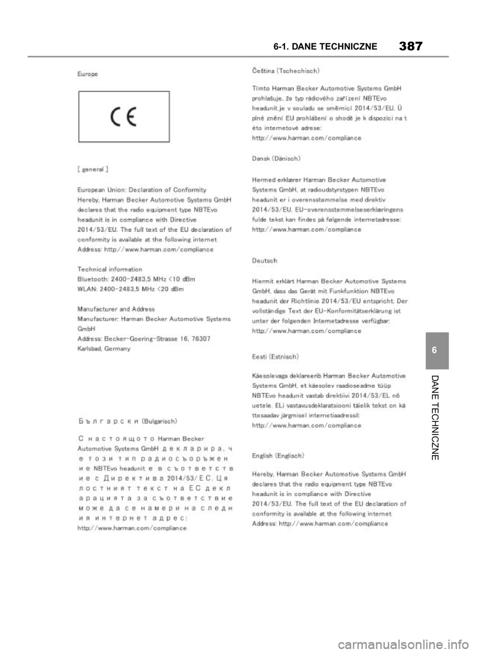 TOYOTA SUPRA 2019 Instrukcja obsługi (in Polish) DANE TECHNICZNE
6-1. DANE TECHNICZNE387
6
28 Supra OM99T05E 7/25/19 10:51 AM Page 387 TOYOTA SUPRA 2019 Instrukcja obsługi (in Polish) DANE TECHNICZNE
6-1. DANE TECHNICZNE387
6
28 Supra OM99T05E 7/25/19 10:51 AM Page 387