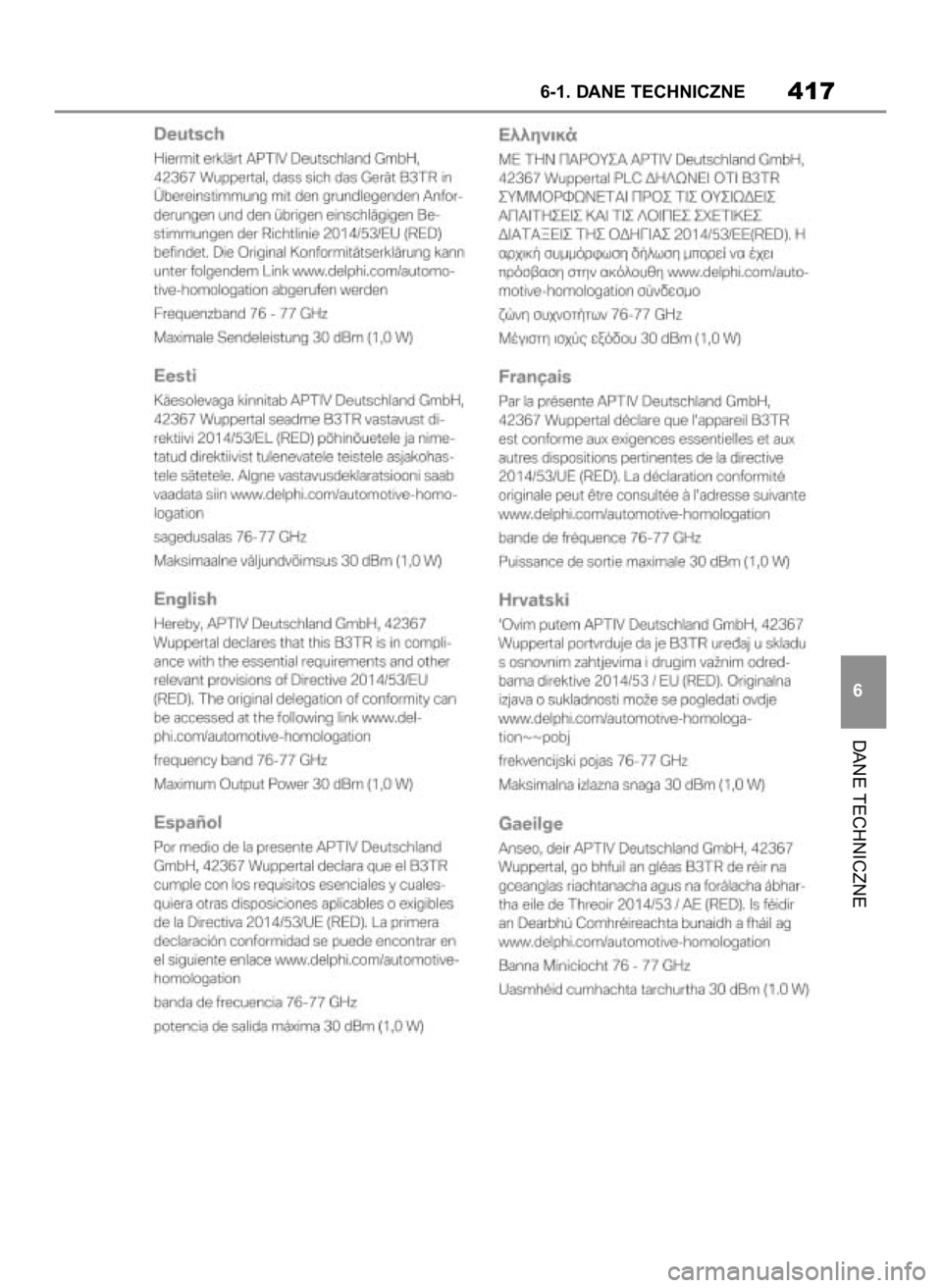 TOYOTA SUPRA 2019 Instrukcja obsługi (in Polish) DANE TECHNICZNE
6-1. DANE TECHNICZNE417
6
28 Supra OM99T05E 7/25/19 10:51 AM Page 417 TOYOTA SUPRA 2019 Instrukcja obsługi (in Polish) DANE TECHNICZNE
6-1. DANE TECHNICZNE417
6
28 Supra OM99T05E 7/25/19 10:51 AM Page 417