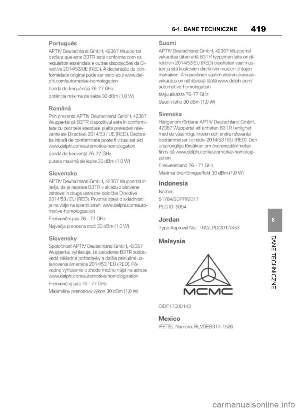 TOYOTA SUPRA 2019 Instrukcja obsługi (in Polish) DANE TECHNICZNE
6-1. DANE TECHNICZNE419
6
28 Supra OM99T05E 7/25/19 10:51 AM Page 419 TOYOTA SUPRA 2019 Instrukcja obsługi (in Polish) DANE TECHNICZNE
6-1. DANE TECHNICZNE419
6
28 Supra OM99T05E 7/25/19 10:51 AM Page 419