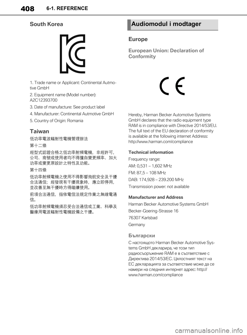 TOYOTA SUPRA 2019  Brugsanvisning (in Danish) 408
Instruktionsbog til Supra6-1. REFERENCE
Audiomodul i modtager
OM99T05DK.book  Page 408  Friday, September 13, 2019  1:26 PM 