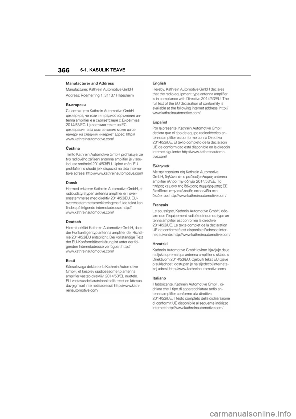 TOYOTA SUPRA 2019  Kasutusjuhend (in Estonian) 
366
Supra Owner's Manual6-1. KASULIK TEAVE
Supra_OM_Europe_OM99T05EE_1_
1903.book  Page 366  Thursday, April 18, 2019  5:09 PM 