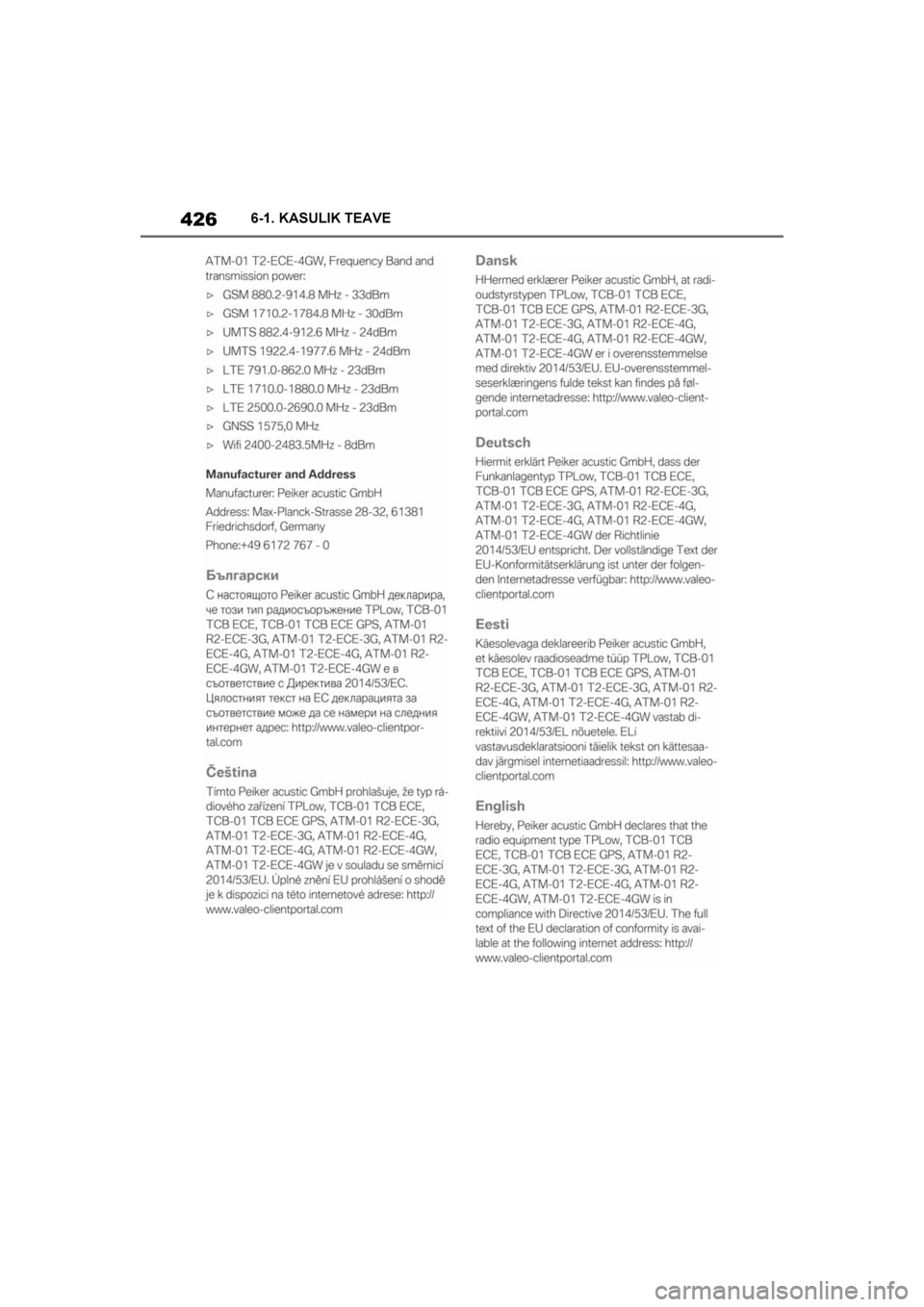 TOYOTA SUPRA 2019  Kasutusjuhend (in Estonian) 
426
Supra Owner's Manual6-1. KASULIK TEAVE
Supra_OM_Europe_OM99T05EE_1_
1903.book  Page 426  Thursday, April 18, 2019  5:09 PM 