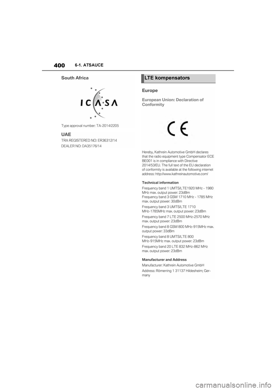 TOYOTA SUPRA 2019  Lietošanas Instrukcija (in Latvian) 
400
Supra Owner's Manual6-1. ATSAUCE
LTE kompensators
Supra_OM_Europe_OM99T05LV_1_1903.book  Pa
ge 400  Friday, May 3, 2019  7:19 PM 
