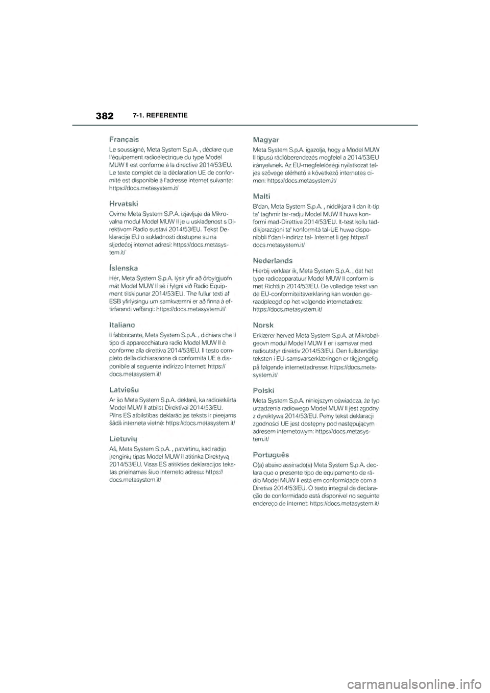 TOYOTA SUPRA 2020  Instructieboekje (in Dutch) 382
Handleiding Supra7-1. REFERENTIE
Supra_OM_General_OM99V80E_1_1911.book  Page 
382  Thursday, October 31, 2019  2:57 PM 