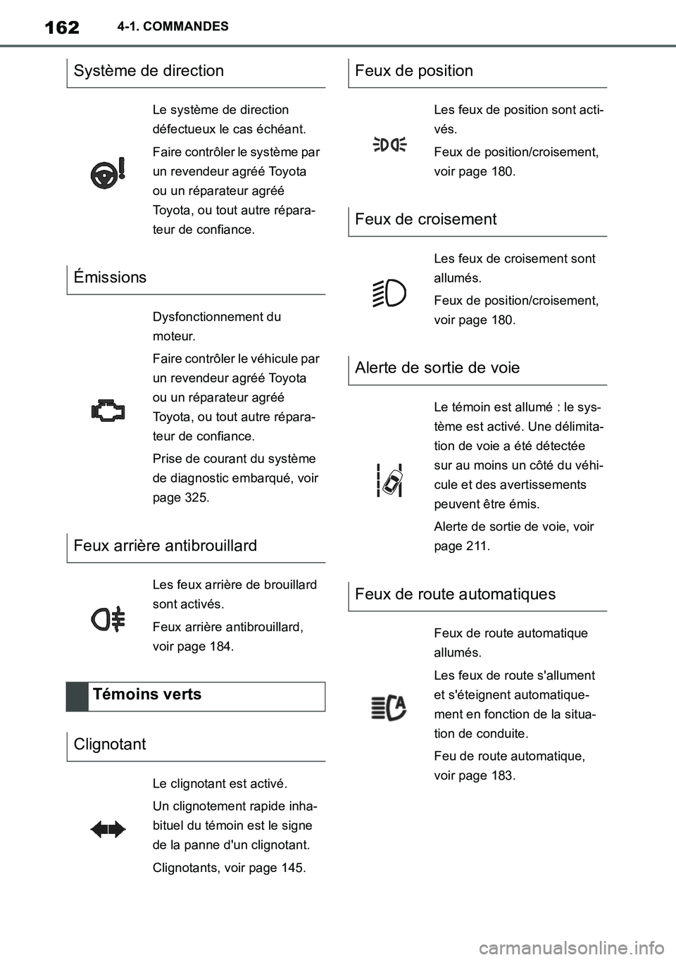 TOYOTA SUPRA 2020 Notices Demploi (in French) 162
Supra Owners Manual_EK
4-1. COMMANDES
Système de direction
Le système de direction
défectueux le cas échéant.
Faire contrôler le système par
un revendeur agréé Toyota
ou un réparateu TOYOTA SUPRA 2020 Notices Demploi (in French) 162
Supra Owners Manual_EK
4-1. COMMANDES
Système de direction
Le système de direction
défectueux le cas échéant.
Faire contrôler le système par
un revendeur agréé Toyota
ou un réparateu