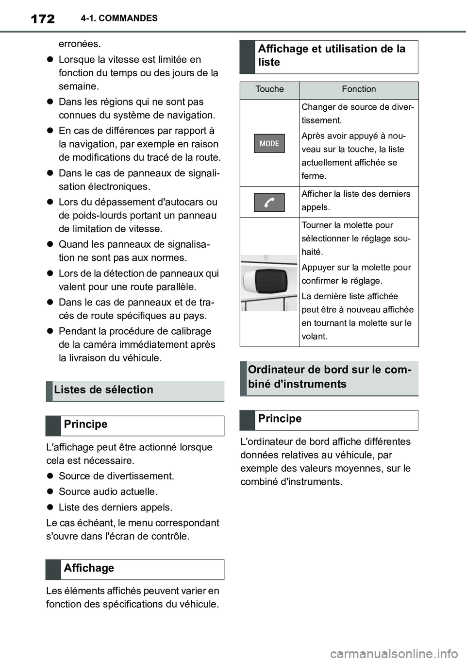TOYOTA SUPRA 2020 Notices Demploi (in French) 172
Supra Owners Manual_EK
4-1. COMMANDES
erronées.
Lorsque la vitesse est limitée en
fonction du temps ou des jours de la
semaine.
Dans les régions qui ne sont pas
connues du système de TOYOTA SUPRA 2020 Notices Demploi (in French) 172
Supra Owners Manual_EK
4-1. COMMANDES
erronées.
Lorsque la vitesse est limitée en
fonction du temps ou des jours de la
semaine.
Dans les régions qui ne sont pas
connues du système de
