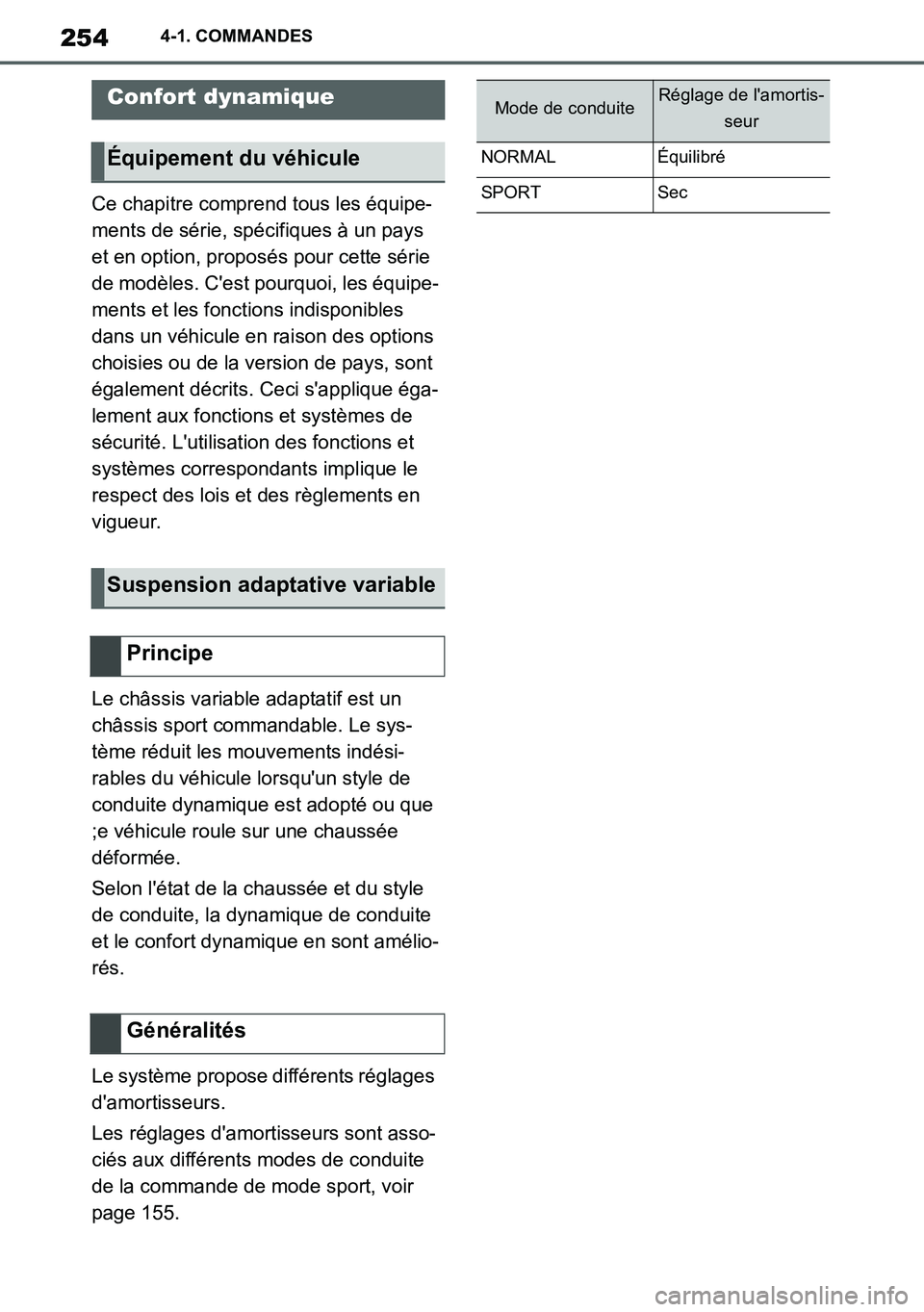 TOYOTA SUPRA 2020 Notices Demploi (in French) 254
Supra Owners Manual_EK
4-1. COMMANDES
Ce chapitre comprend tous les équipe-
ments de série, spécifiques à un pays
et en option, proposés pour cette série
de modèles. Cest pourquoi, les TOYOTA SUPRA 2020 Notices Demploi (in French) 254
Supra Owners Manual_EK
4-1. COMMANDES
Ce chapitre comprend tous les équipe-
ments de série, spécifiques à un pays
et en option, proposés pour cette série
de modèles. Cest pourquoi, les