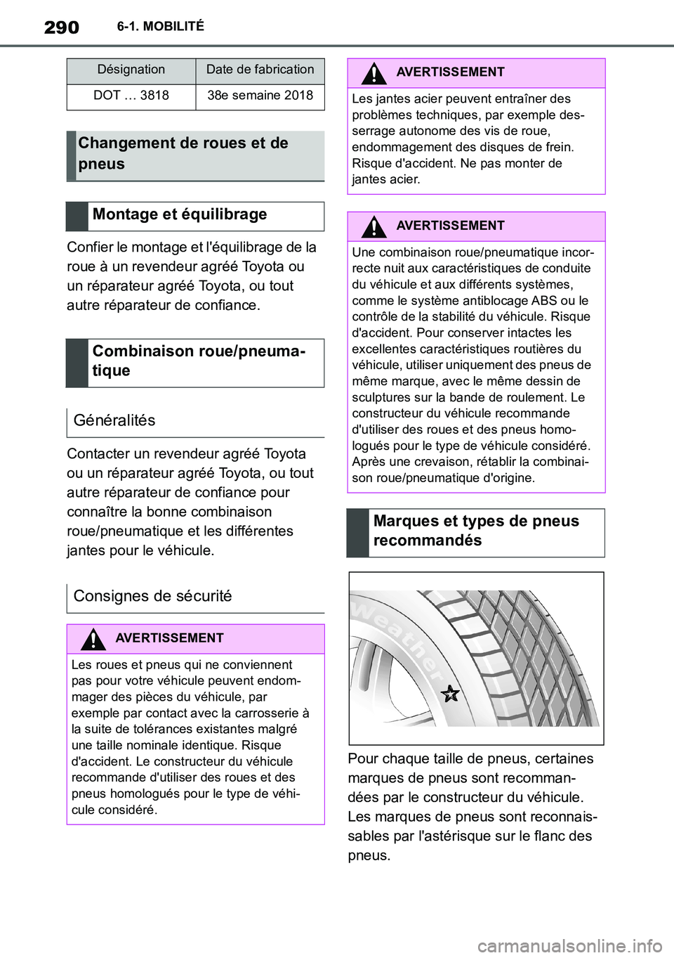 TOYOTA SUPRA 2020 Notices Demploi (in French) 290
Supra Owners Manual_EK
6-1. MOBILITÉ
Confier le montage et léquilibrage de la
roue à un revendeur agréé Toyota ou
un réparateur agréé Toyota, ou tout
autre réparateur de confiance.
C TOYOTA SUPRA 2020 Notices Demploi (in French) 290
Supra Owners Manual_EK
6-1. MOBILITÉ
Confier le montage et léquilibrage de la
roue à un revendeur agréé Toyota ou
un réparateur agréé Toyota, ou tout
autre réparateur de confiance.
C