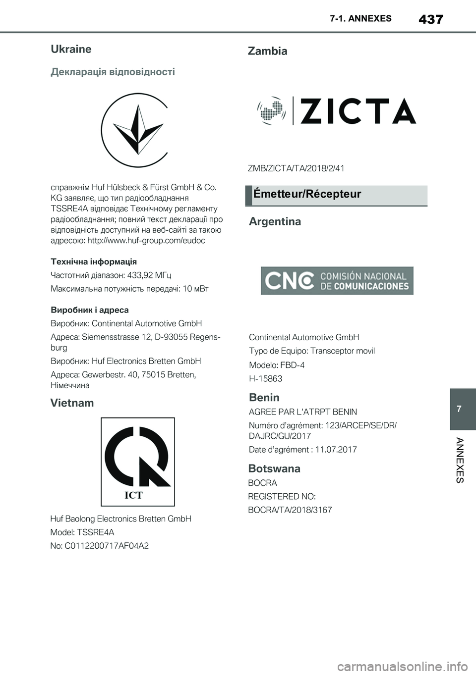 TOYOTA SUPRA 2020  Notices Demploi (in French) 437
7
Supra Owners Manual_EK
7-1. ANNEXES
ANNEXES
Émetteur/Récepteur
Supra_OM_French_OM99V75K.book  437 ページ  ２０１９年８月１６日　金曜日　午後２時２９分 