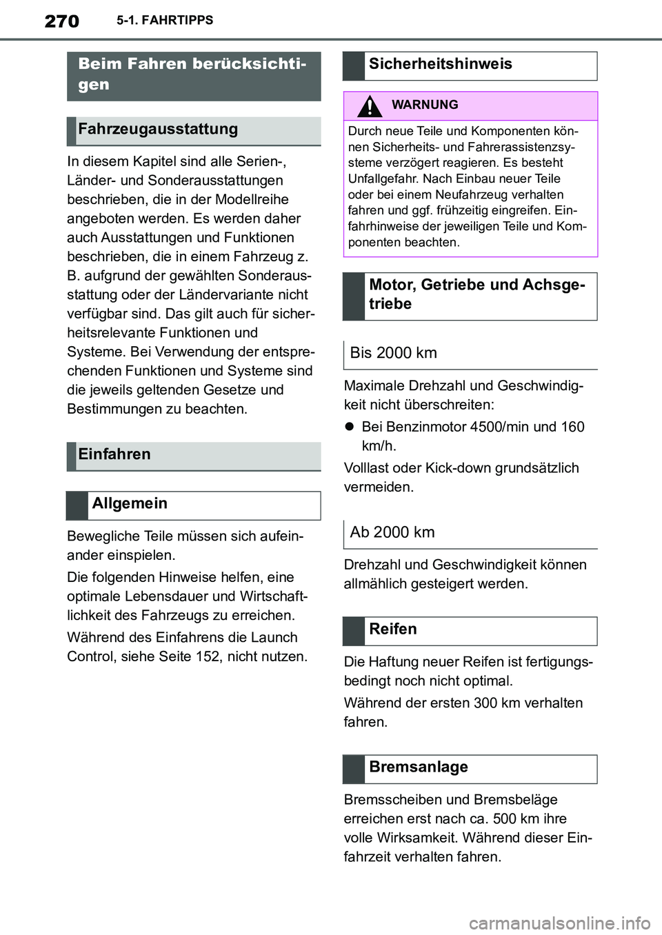 TOYOTA SUPRA 2020 Betriebsanleitungen (in German) 270
Supra Owners Manual_EM
5-1. FAHRTIPPS
5-1.FAHRTIPPS
In diesem Kapitel sind alle Serien-,
Länder- und Sonderausstattungen
beschrieben, die in der Modellreihe
angeboten werden. Es werden daher TOYOTA SUPRA 2020 Betriebsanleitungen (in German) 270
Supra Owners Manual_EM
5-1. FAHRTIPPS
5-1.FAHRTIPPS
In diesem Kapitel sind alle Serien-,
Länder- und Sonderausstattungen
beschrieben, die in der Modellreihe
angeboten werden. Es werden daher