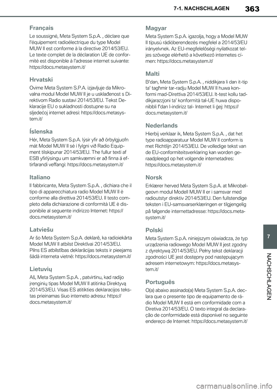 TOYOTA SUPRA 2020 Betriebsanleitungen (in German) 363
7
Supra Owners Manual_EM
7-1. NACHSCHLAGEN
NACHSCHLAGEN
Supra_OM_German_OM99V76M.book 363 ページ 2019年8月28日 水曜日 午後4時14分 TOYOTA SUPRA 2020 Betriebsanleitungen (in German) 363
7
Supra Owners Manual_EM
7-1. NACHSCHLAGEN
NACHSCHLAGEN
Supra_OM_German_OM99V76M.book 363 ページ 2019年8月28日 水曜日 午後4時14分