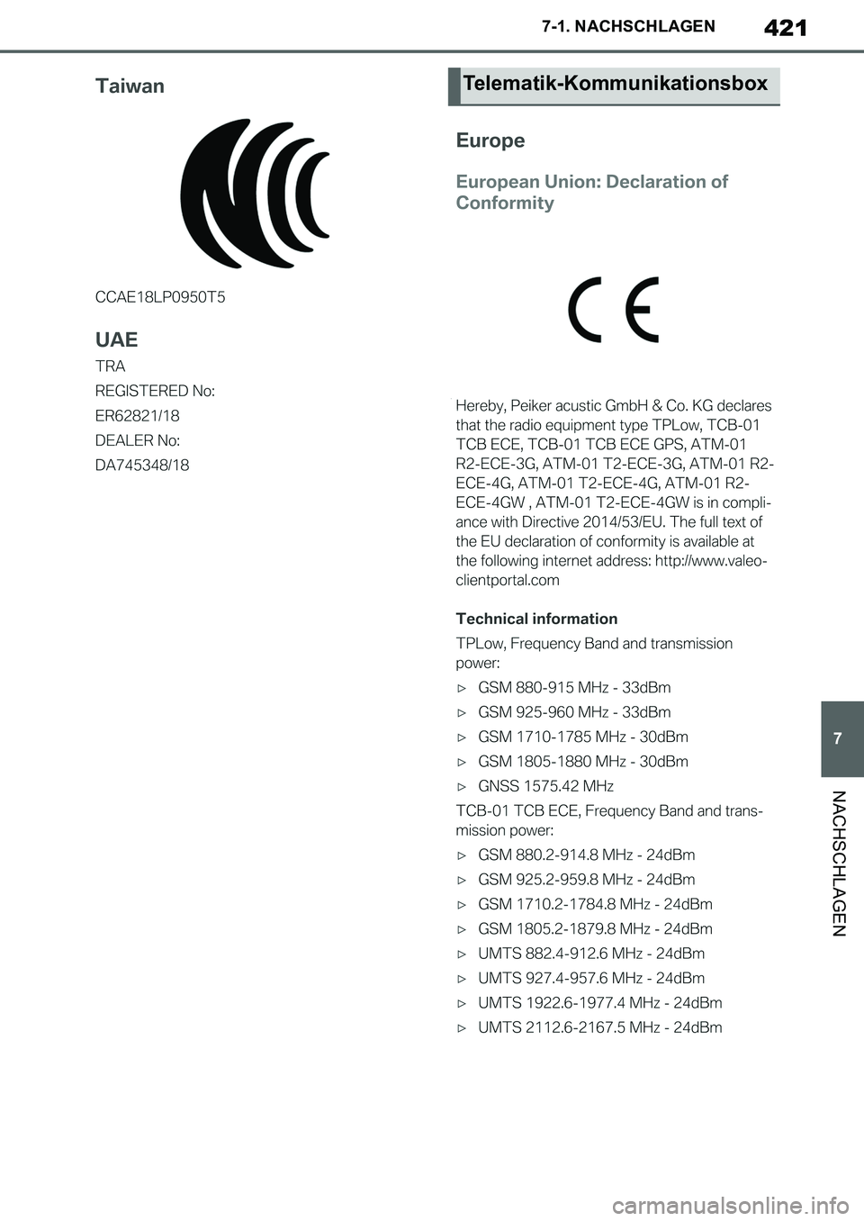 TOYOTA SUPRA 2020 Betriebsanleitungen (in German) 421
7
Supra Owners Manual_EM
7-1. NACHSCHLAGEN
NACHSCHLAGEN
Telematik-Kommunikationsbox
Supra_OM_German_OM99V76M.book 421 ページ 2019年8月28日 水曜日 午後4時14 TOYOTA SUPRA 2020 Betriebsanleitungen (in German) 421
7
Supra Owners Manual_EM
7-1. NACHSCHLAGEN
NACHSCHLAGEN
Telematik-Kommunikationsbox
Supra_OM_German_OM99V76M.book 421 ページ 2019年8月28日 水曜日 午後4時14