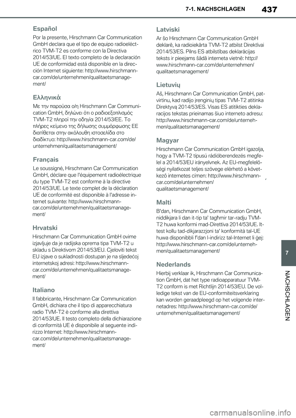 TOYOTA SUPRA 2020 Betriebsanleitungen (in German) 437
7
Supra Owners Manual_EM
7-1. NACHSCHLAGEN
NACHSCHLAGEN
Supra_OM_German_OM99V76M.book 437 ページ 2019年8月28日 水曜日 午後4時14分 TOYOTA SUPRA 2020 Betriebsanleitungen (in German) 437
7
Supra Owners Manual_EM
7-1. NACHSCHLAGEN
NACHSCHLAGEN
Supra_OM_German_OM99V76M.book 437 ページ 2019年8月28日 水曜日 午後4時14分