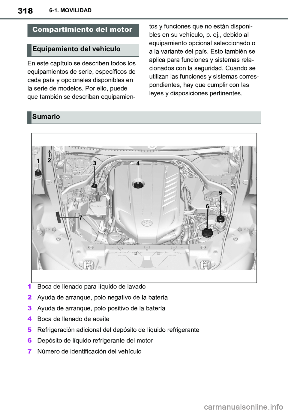 TOYOTA SUPRA 2020 Manuale de Empleo (in Spanish) 318
Supra Owners Manual_ES
6-1. MOVILIDAD
En este capítulo se describen todos los
equipamientos de serie, específicos de
cada país y opcionales disponibles en
la serie de modelos. Por ello, pue TOYOTA SUPRA 2020 Manuale de Empleo (in Spanish) 318
Supra Owners Manual_ES
6-1. MOVILIDAD
En este capítulo se describen todos los
equipamientos de serie, específicos de
cada país y opcionales disponibles en
la serie de modelos. Por ello, pue