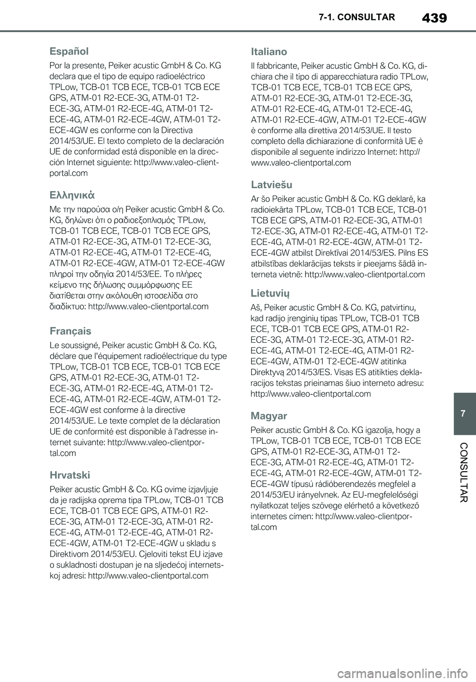 TOYOTA SUPRA 2020 Manuale de Empleo (in Spanish) 439
7
Supra Owners Manual_ES
7-1. CONSULTAR
CONSULTAR
Supra_OM_Spanish_OM99V77S.book 439 ページ 2019年8月16日 金曜日 午後3時33分 TOYOTA SUPRA 2020 Manuale de Empleo (in Spanish) 439
7
Supra Owners Manual_ES
7-1. CONSULTAR
CONSULTAR
Supra_OM_Spanish_OM99V77S.book 439 ページ 2019年8月16日 金曜日 午後3時33分