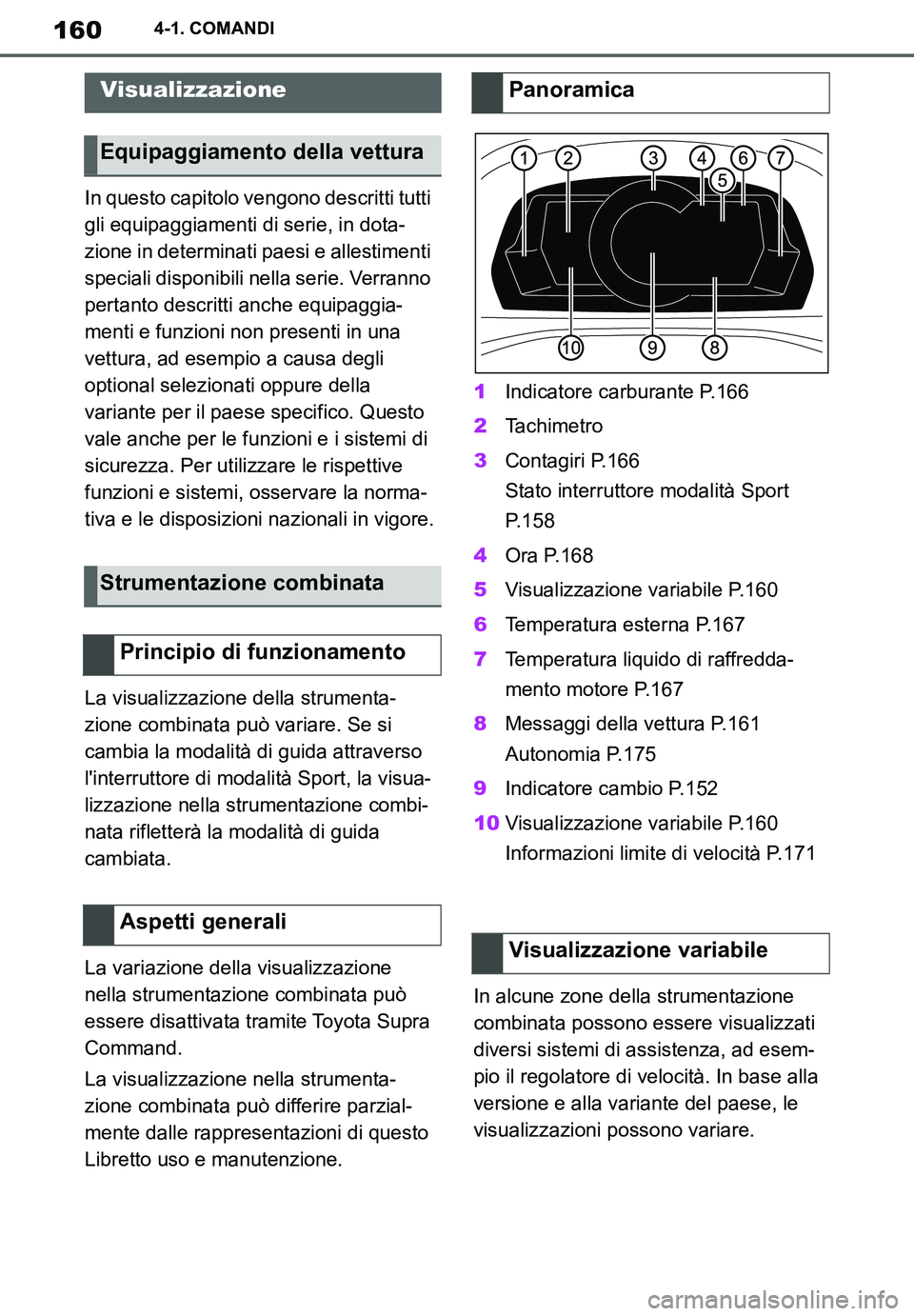TOYOTA SUPRA 2020 Manuale duso (in Italian) 160
Supra Owners Manual_EL
4-1. COMANDI
In questo capitolo vengono descritti tutti
gli equipaggiamenti di serie, in dota-
zione in determinati paesi e allestimenti
speciali disponibili nella serie. TOYOTA SUPRA 2020 Manuale duso (in Italian) 160
Supra Owners Manual_EL
4-1. COMANDI
In questo capitolo vengono descritti tutti
gli equipaggiamenti di serie, in dota-
zione in determinati paesi e allestimenti
speciali disponibili nella serie.