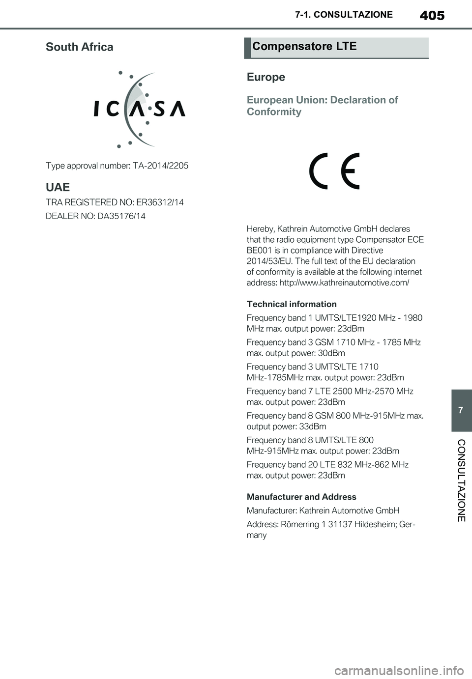 TOYOTA SUPRA 2020  Manuale duso (in Italian) 405
7
Supra Owners Manual_EL
7-1. CONSULTAZIONE
CONSULTAZIONE
Compensatore LTE
Supra_OM_Italian_OM99V78L.book  405 ページ  ２０１９年８月２１日　水曜日　午前１０時４５分 