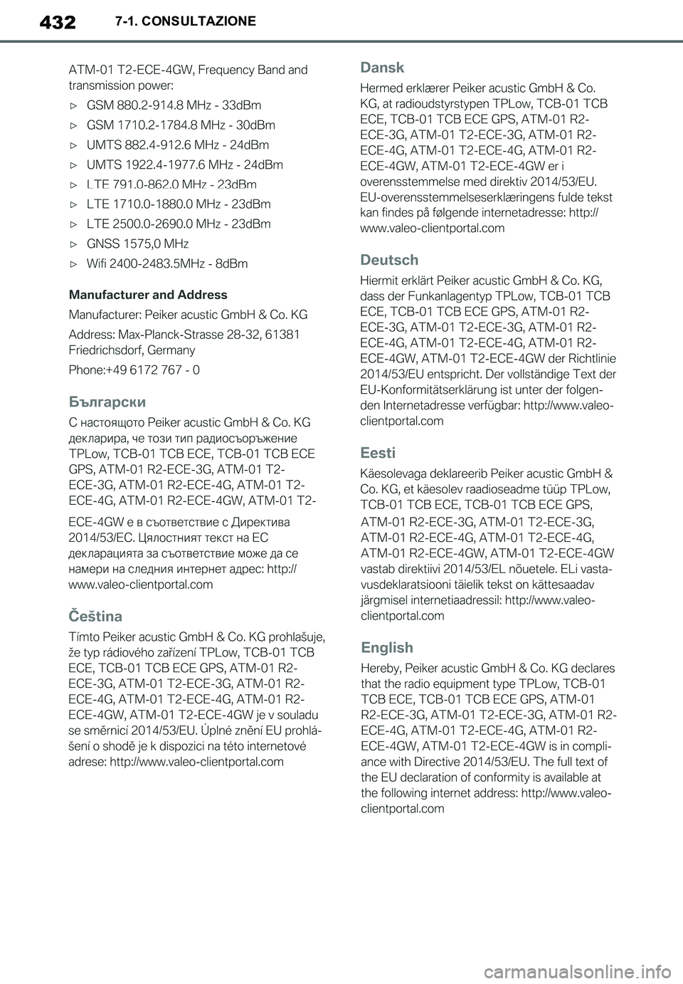 TOYOTA SUPRA 2020 Manuale duso (in Italian) 432
Supra Owners Manual_EL
7-1. CONSULTAZIONE
Supra_OM_Italian_OM99V78L.book 432 ページ 2019年8月21日 水曜日 午前10時45分 TOYOTA SUPRA 2020 Manuale duso (in Italian) 432
Supra Owners Manual_EL
7-1. CONSULTAZIONE
Supra_OM_Italian_OM99V78L.book 432 ページ 2019年8月21日 水曜日 午前10時45分