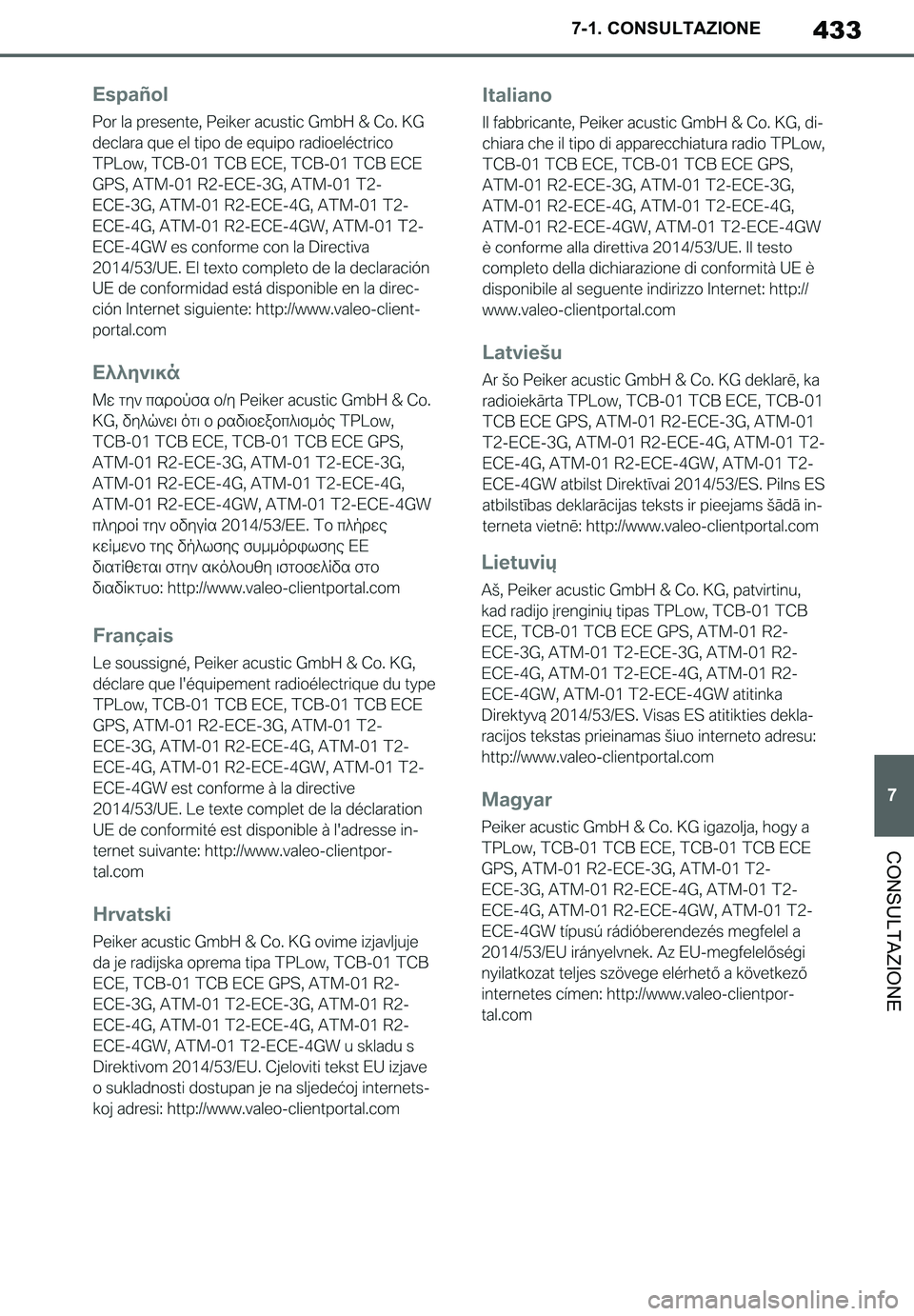 TOYOTA SUPRA 2020 Manuale duso (in Italian) 433
7
Supra Owners Manual_EL
7-1. CONSULTAZIONE
CONSULTAZIONE
Supra_OM_Italian_OM99V78L.book 433 ページ 2019年8月21日 水曜日 午前10時45分 TOYOTA SUPRA 2020 Manuale duso (in Italian) 433
7
Supra Owners Manual_EL
7-1. CONSULTAZIONE
CONSULTAZIONE
Supra_OM_Italian_OM99V78L.book 433 ページ 2019年8月21日 水曜日 午前10時45分