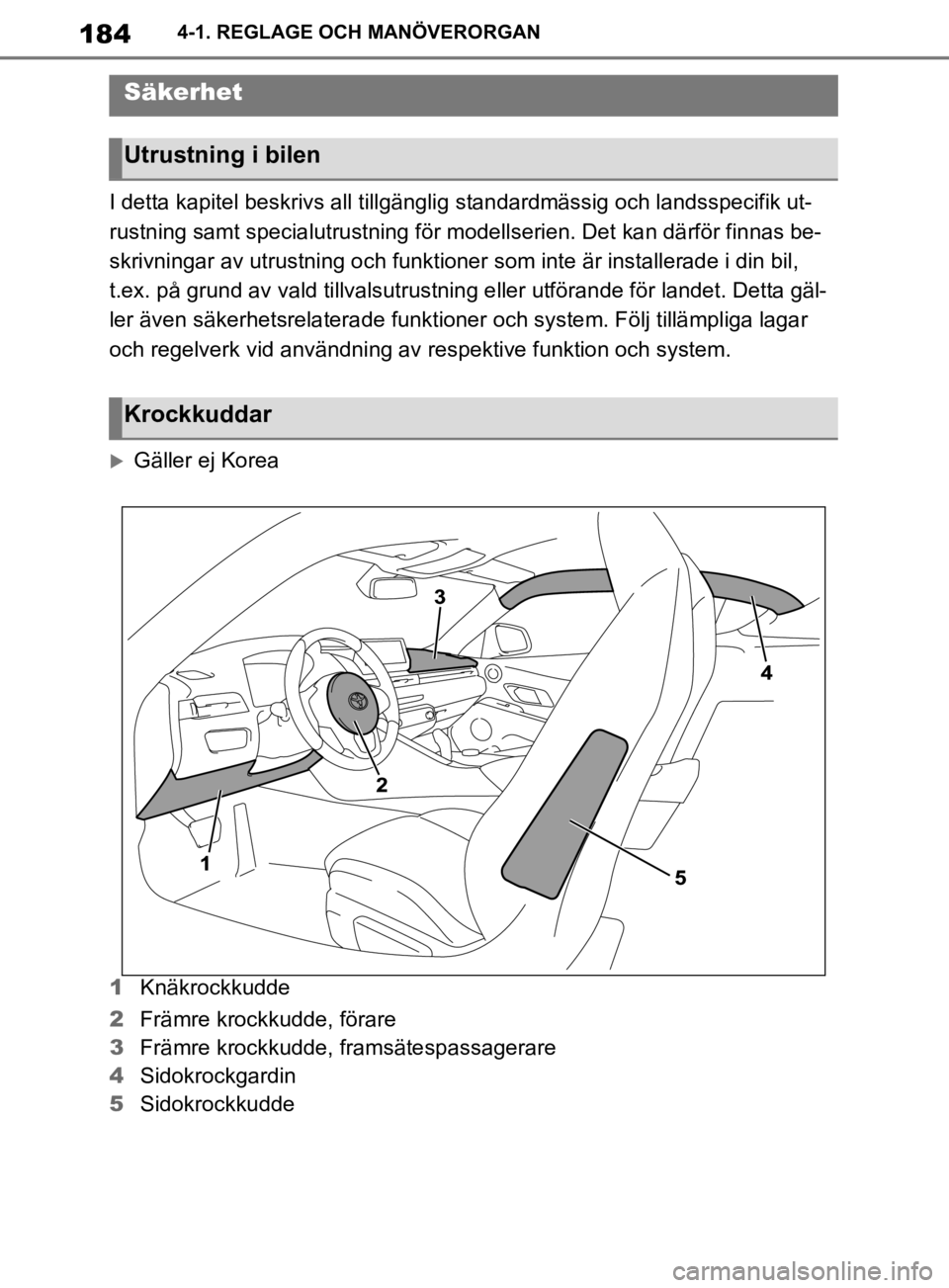 TOYOTA SUPRA 2020 Bruksanvisningar (in Swedish) 184
Supras instruktionsbok4-1. REGLAGE OCH MANÖVERORGAN
I detta kapitel beskrivs all tillgänglig
standardmässig och landsspecifik ut-
rustning samt specialutrustning för modellserien. Det kan dä TOYOTA SUPRA 2020 Bruksanvisningar (in Swedish) 184
Supras instruktionsbok4-1. REGLAGE OCH MANÖVERORGAN
I detta kapitel beskrivs all tillgänglig
standardmässig och landsspecifik ut-
rustning samt specialutrustning för modellserien. Det kan dä