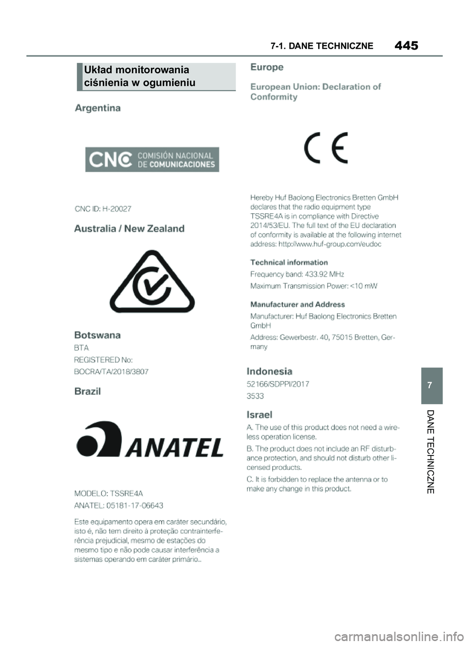 TOYOTA SUPRA 2020 Instrukcja obsługi (in Polish) DANE TECHNICZNE
7-1. DANE TECHNICZNE445
7
Uk∏ad monitorowania
ciÊnienia w ogumieniu
56 Supra OM99V74E 7/2/20 9:28 Page 445 TOYOTA SUPRA 2020 Instrukcja obsługi (in Polish) DANE TECHNICZNE
7-1. DANE TECHNICZNE445
7
Uk∏ad monitorowania
ciÊnienia w ogumieniu
56 Supra OM99V74E 7/2/20 9:28 Page 445