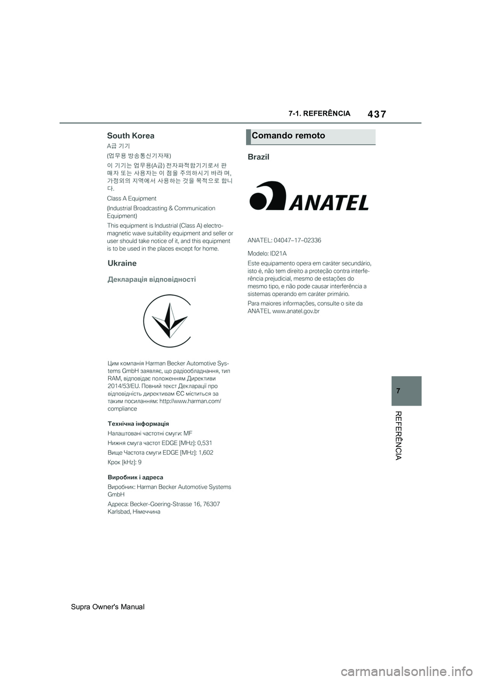 TOYOTA SUPRA 2020  Manual de utilização (in Portuguese) 437
7
Supra Owner's Manual7-1. REFERÊNCIA
REFERÊNCIA
Comando remoto  TOYOTA SUPRA 2020  Manual de utilização (in Portuguese) 437
7
Supra Owner's Manual7-1. REFERÊNCIA
REFERÊNCIA
Comando remoto