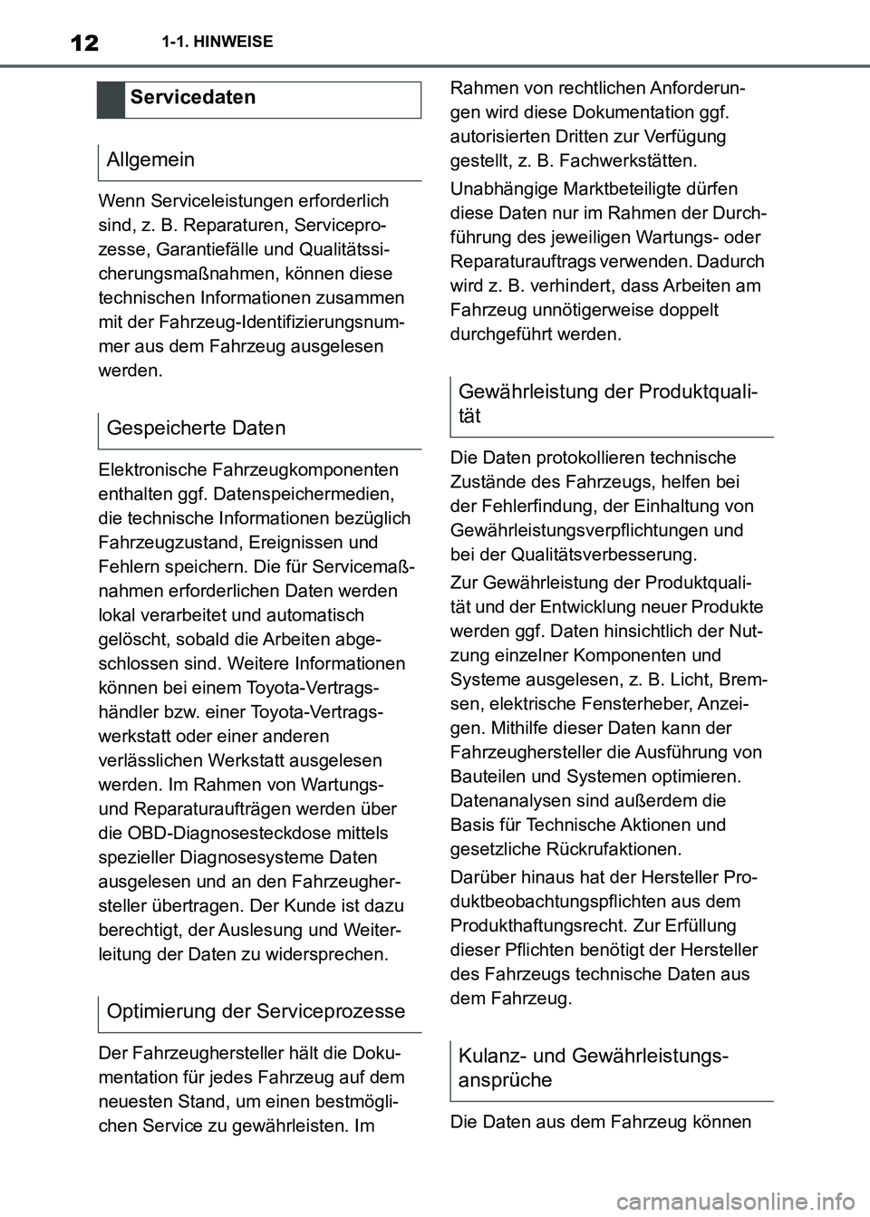 TOYOTA SUPRA 2021 Betriebsanleitungen (in German) 121-1. HINWEISE
Supra Owners Manual_M (from Nov. 20 Prod.)Wenn Serviceleistungen erforderlich
sind, z. B. Reparaturen, Servicepro-
zesse, Garantiefälle und Qualitätssi-
cherungsmaßnahmen, könne TOYOTA SUPRA 2021 Betriebsanleitungen (in German) 121-1. HINWEISE
Supra Owners Manual_M (from Nov. 20 Prod.)Wenn Serviceleistungen erforderlich
sind, z. B. Reparaturen, Servicepro-
zesse, Garantiefälle und Qualitätssi-
cherungsmaßnahmen, könne