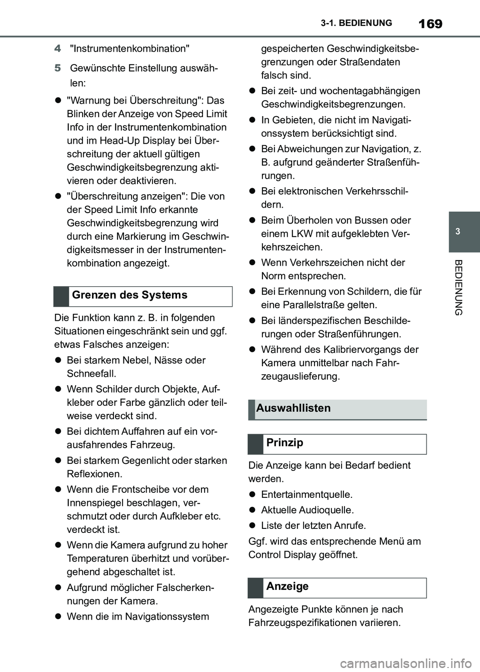 TOYOTA SUPRA 2021 Betriebsanleitungen (in German) 169
3 3-1. BEDIENUNG
BEDIENUNG
Supra Owners Manual_M (from Nov. 20 Prod.)4"Instrumentenkombination"
5Gewünschte Einstellung auswäh-
len:
"Warnung bei Überschreitung": Das
Blinken der Anzeige TOYOTA SUPRA 2021 Betriebsanleitungen (in German) 169
3 3-1. BEDIENUNG
BEDIENUNG
Supra Owners Manual_M (from Nov. 20 Prod.)4"Instrumentenkombination"
5Gewünschte Einstellung auswäh-
len:
"Warnung bei Überschreitung": Das
Blinken der Anzeige