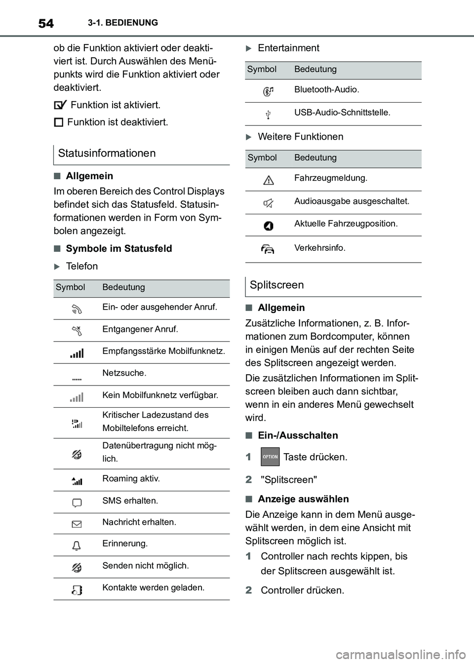 TOYOTA SUPRA 2021 Betriebsanleitungen (in German) 543-1. BEDIENUNG
Supra Owners Manual_M (from Nov. 20 Prod.)ob die Funktion aktiviert oder deakti-
viert ist. Durch Auswählen des Menü-
punkts wird die Funktion aktiviert oder
deaktiviert.
Funkti TOYOTA SUPRA 2021 Betriebsanleitungen (in German) 543-1. BEDIENUNG
Supra Owners Manual_M (from Nov. 20 Prod.)ob die Funktion aktiviert oder deakti-
viert ist. Durch Auswählen des Menü-
punkts wird die Funktion aktiviert oder
deaktiviert.
Funkti