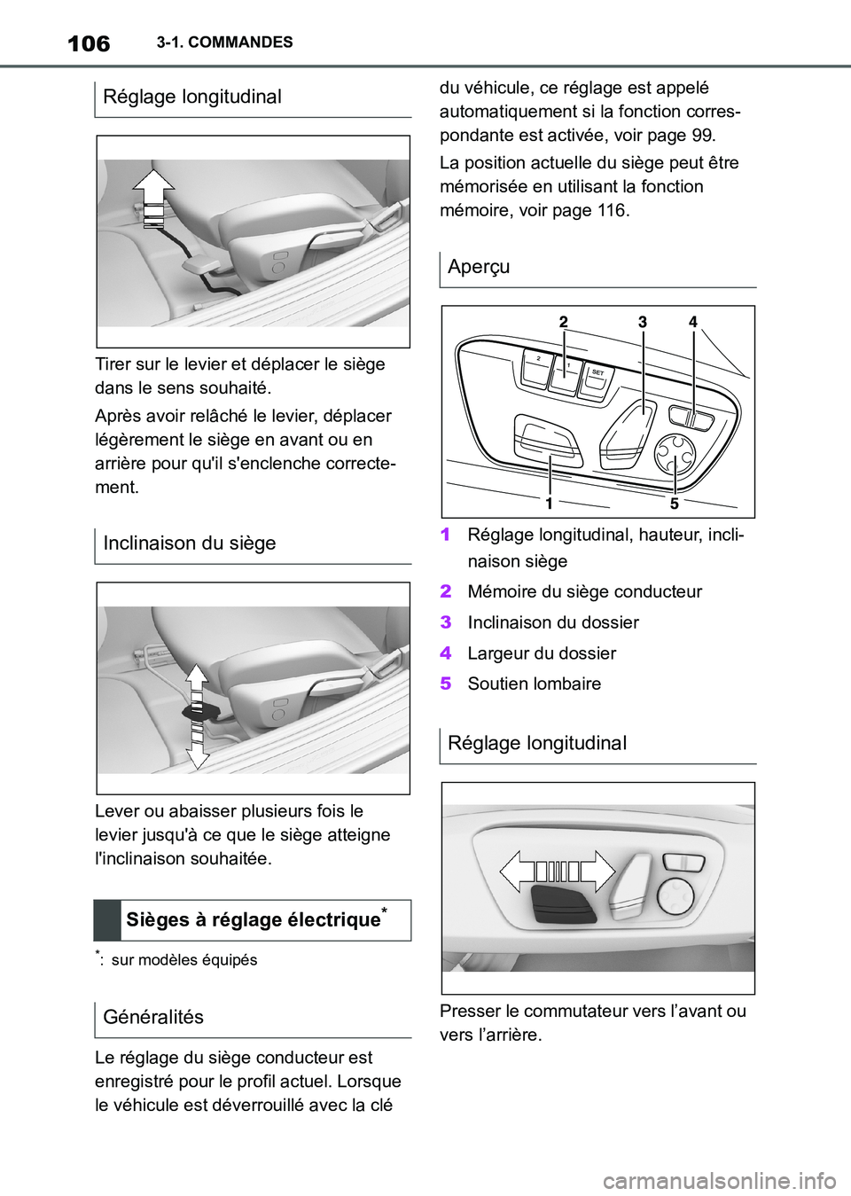 TOYOTA SUPRA 2021 Notices Demploi (in French) 1063-1. COMMANDES
Supra Owners Manual_K (from Nov. 20 Prod.)Tirer sur le levier et déplacer le siège
dans le sens souhaité.
Après avoir relâché le levier, déplacer
légèrement le siège en TOYOTA SUPRA 2021 Notices Demploi (in French) 1063-1. COMMANDES
Supra Owners Manual_K (from Nov. 20 Prod.)Tirer sur le levier et déplacer le siège
dans le sens souhaité.
Après avoir relâché le levier, déplacer
légèrement le siège en