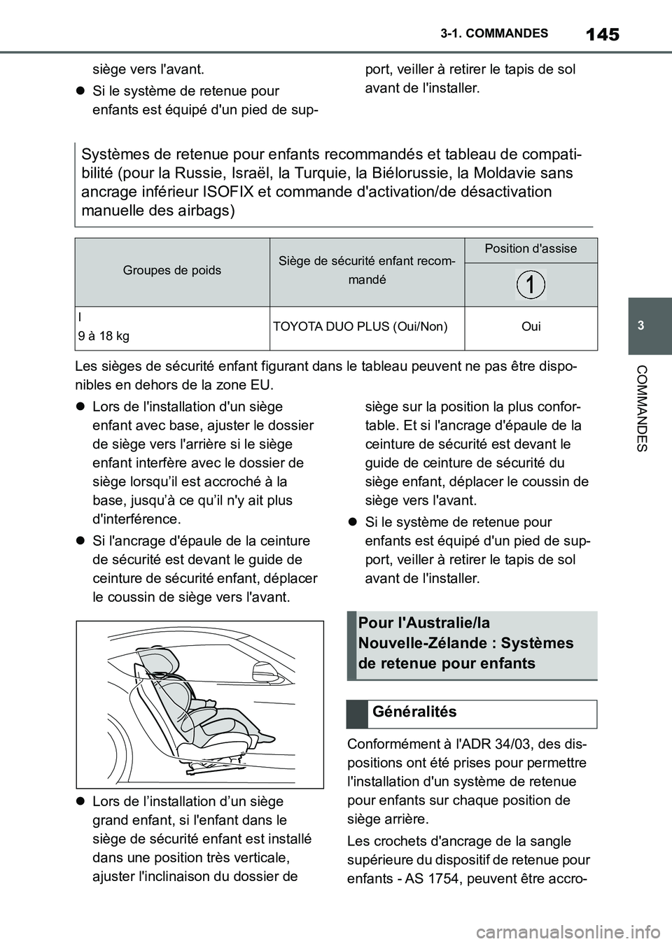 TOYOTA SUPRA 2021 Notices Demploi (in French) 145
3 3-1. COMMANDES
COMMANDES
Supra Owners Manual_K (from Nov. 20 Prod.)siège vers lavant.
Si le système de retenue pour
enfants est équipé dun pied de sup-port, veiller à retirer le tap TOYOTA SUPRA 2021 Notices Demploi (in French) 145
3 3-1. COMMANDES
COMMANDES
Supra Owners Manual_K (from Nov. 20 Prod.)siège vers lavant.
Si le système de retenue pour
enfants est équipé dun pied de sup-port, veiller à retirer le tap