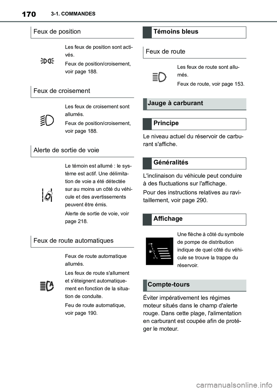 TOYOTA SUPRA 2021  Notices Demploi (in French) 1703-1. COMMANDES
Supra Owners Manual_K (from Nov. 20 Prod.)Le niveau actuel du réservoir de carbu-
rant saffiche.
Linclinaison du véhicule peut conduire 
à des fluctuations sur laffichage.
Po