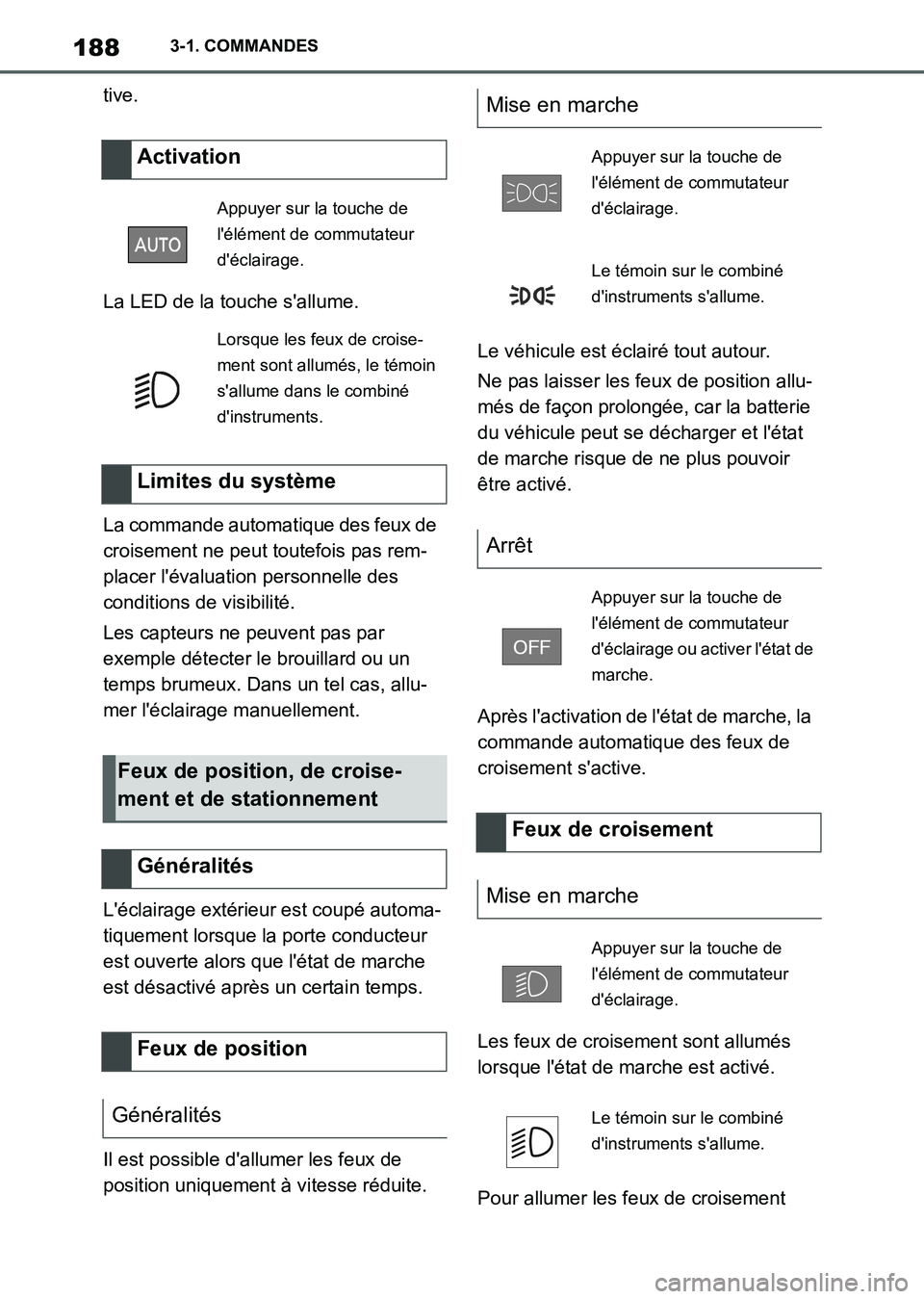 TOYOTA SUPRA 2021 Notices Demploi (in French) 1883-1. COMMANDES
Supra Owners Manual_K (from Nov. 20 Prod.)tive.
La LED de la touche sallume.
La commande automatique des feux de
croisement ne peut toutefois pas rem-
placer lévaluation person TOYOTA SUPRA 2021 Notices Demploi (in French) 1883-1. COMMANDES
Supra Owners Manual_K (from Nov. 20 Prod.)tive.
La LED de la touche sallume.
La commande automatique des feux de
croisement ne peut toutefois pas rem-
placer lévaluation person
