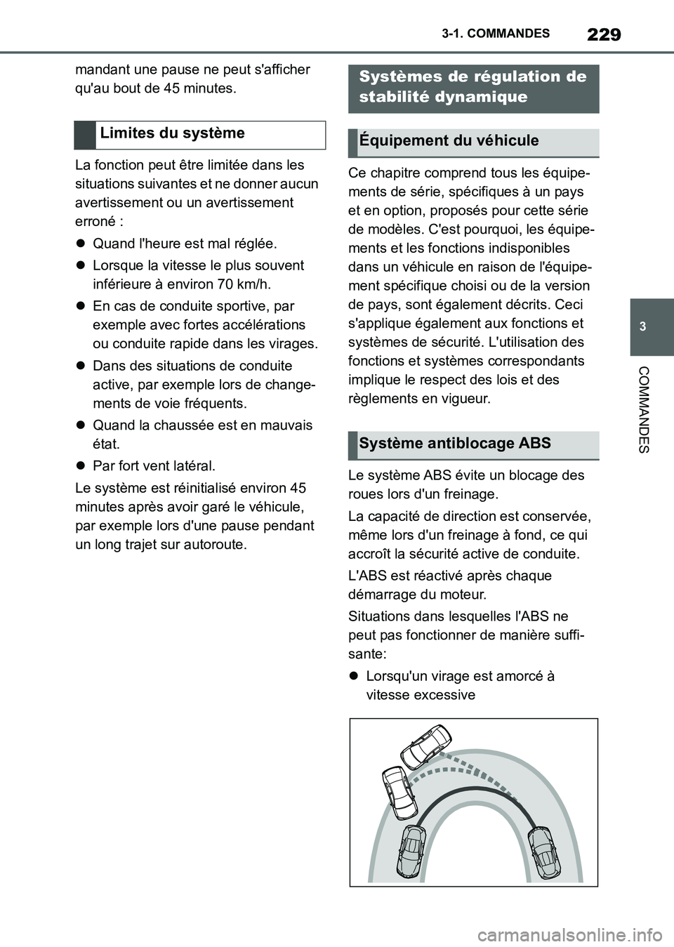 TOYOTA SUPRA 2021  Notices Demploi (in French) 229
3 3-1. COMMANDES
COMMANDES
Supra Owners Manual_K (from Nov. 20 Prod.)mandant une pause ne peut safficher 
quau bout de 45 minutes.
La fonction peut être limitée dans les 
situations suivante
