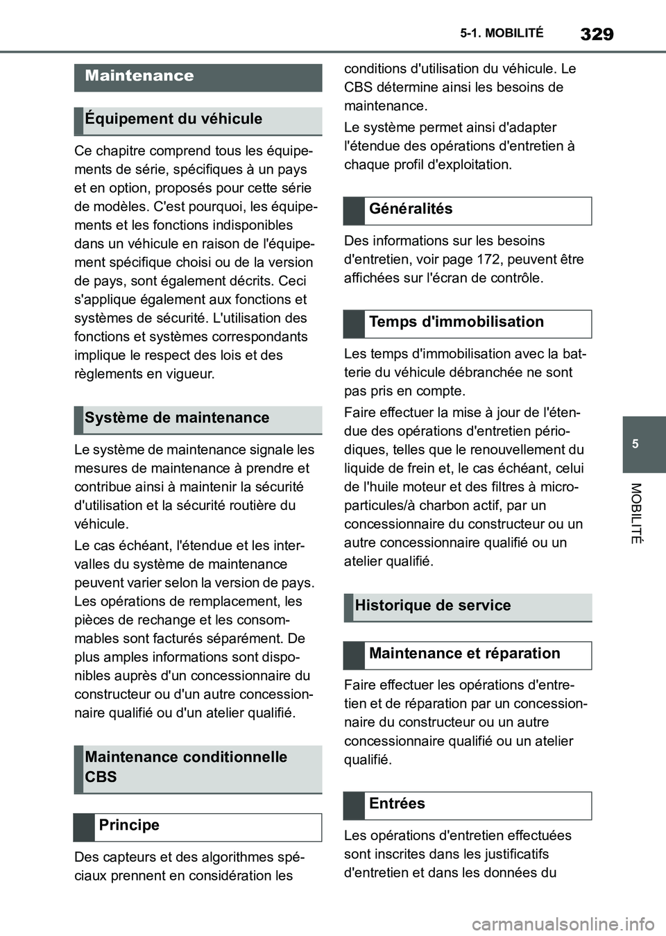 TOYOTA SUPRA 2021 Notices Demploi (in French) 329
5 5-1. MOBILITÉ
MOBILITÉ
Supra Owners Manual_K (from Nov. 20 Prod.)Ce chapitre comprend tous les équipe-
ments de série, spécifiques à un pays
et en option, proposés pour cette série
d TOYOTA SUPRA 2021 Notices Demploi (in French) 329
5 5-1. MOBILITÉ
MOBILITÉ
Supra Owners Manual_K (from Nov. 20 Prod.)Ce chapitre comprend tous les équipe-
ments de série, spécifiques à un pays
et en option, proposés pour cette série
d
