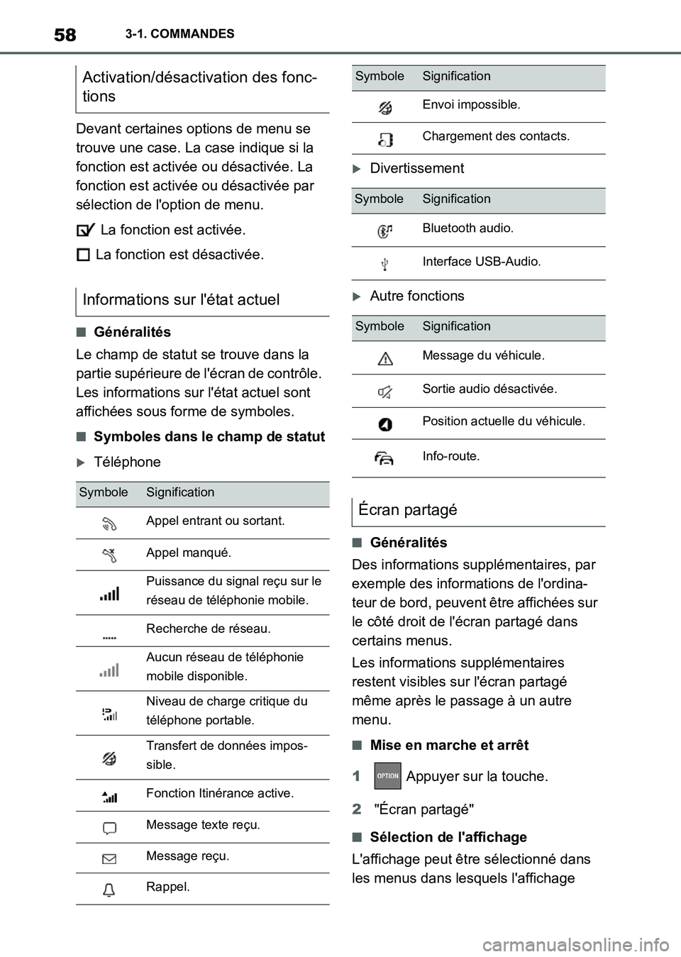 TOYOTA SUPRA 2021  Notices Demploi (in French) 583-1. COMMANDES
Supra Owners Manual_K (from Nov. 20 Prod.)Devant certaines options de menu se 
trouve une case. La case indique si la 
fonction est activée ou désactivée. La 
fonction est activ