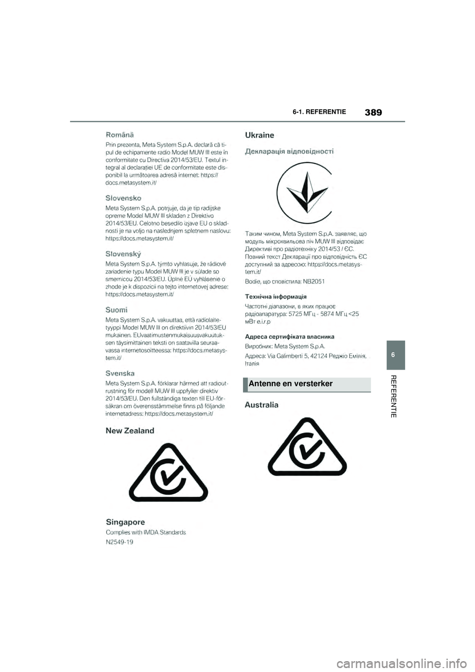 TOYOTA SUPRA 2021  Instructieboekje (in Dutch) 389
6
6-1. REFERENTIE
REFERENTIE
Handleiding Supra_NL (vanaf productiedatum nov. 2020)
Antenne en versterker
Supra_OM_General_OM99X84E_1_2011.book  Page 389  Thursday, October 8, 2020  9:53 AM 