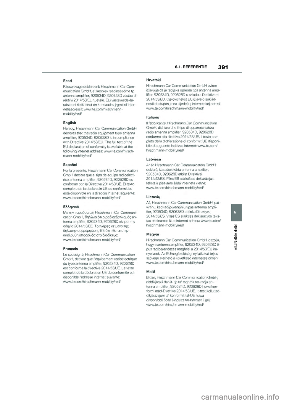 TOYOTA SUPRA 2021  Instructieboekje (in Dutch) 391
6
6-1. REFERENTIE
REFERENTIE
Handleiding Supra_NL (vanaf productiedatum nov. 2020)
Supra_OM_General_OM99X84E_1_2011.book  Page 391  Thursday, October 8, 2020  9:53 AM 