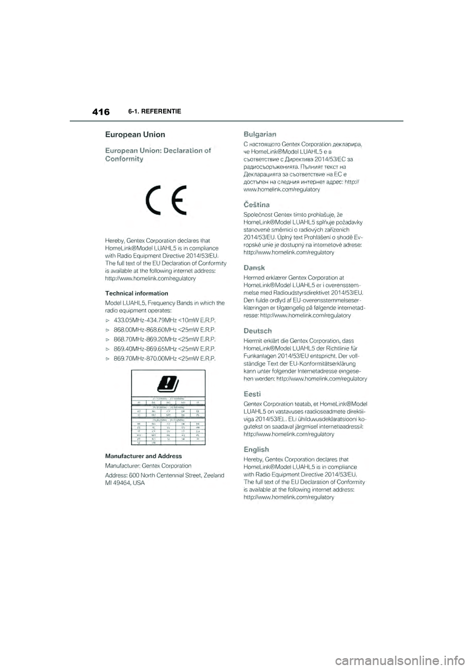 TOYOTA SUPRA 2021  Instructieboekje (in Dutch) 4166-1. REFERENTIE
Handleiding Supra_NL (vanaf productiedatum nov. 2020)
Supra_OM_General_OM99X84E_1_2011.book  Page 416  Thursday, October 8, 2020  9:53 AM 
