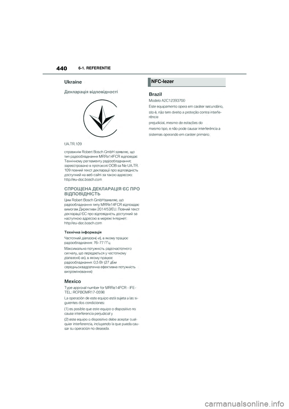 TOYOTA SUPRA 2021  Instructieboekje (in Dutch) 4406-1. REFERENTIE
Handleiding Supra_NL (vanaf productiedatum nov. 2020)
NFC-lezer
Supra_OM_General_OM99X84E_1_2011.book  Page 440  Thursday, October 8, 2020  9:53 AM 