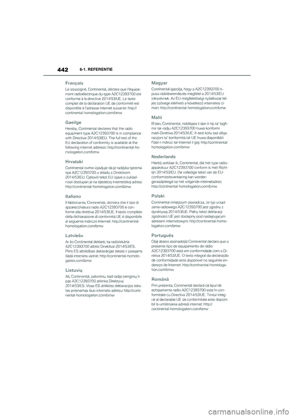 TOYOTA SUPRA 2021  Instructieboekje (in Dutch) 4426-1. REFERENTIE
Handleiding Supra_NL (vanaf productiedatum nov. 2020)
Supra_OM_General_OM99X84E_1_2011.book  Page 442  Thursday, October 8, 2020  9:53 AM 